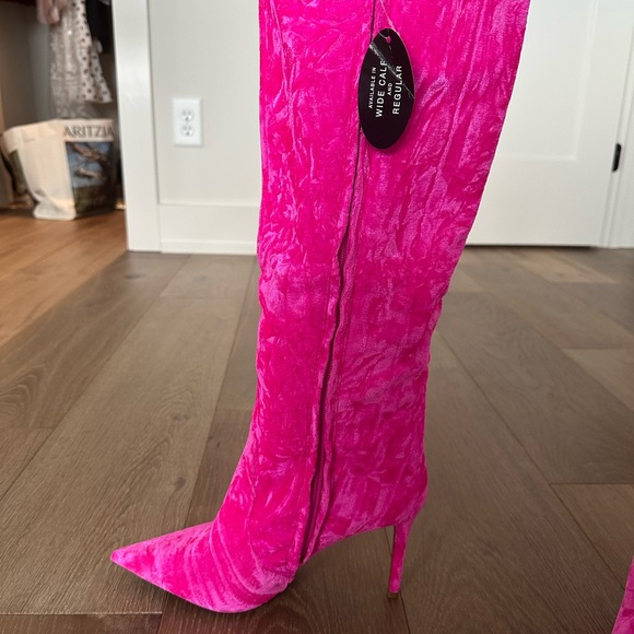 Macy’s INC Crushed Velvet Hot Pink Tall Boots - Picture 7 of 7